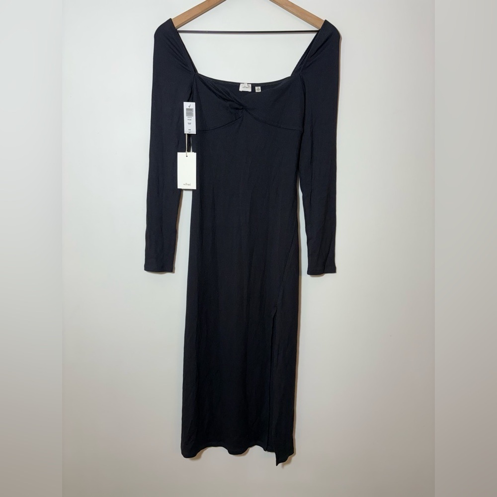 Aritzia Wilfred Palm Dress In Black Midi Long Sleeve Size M New